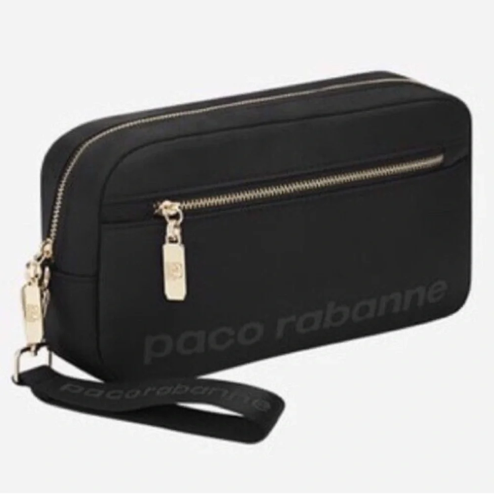 Paco Rabanne Black & Gold zipper Pouch Travel Bag